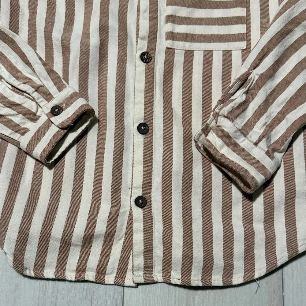 Rylee & Cru Striped Brown & Cream Boys Button-Up Shirt Long Sleeve  size 12-14y